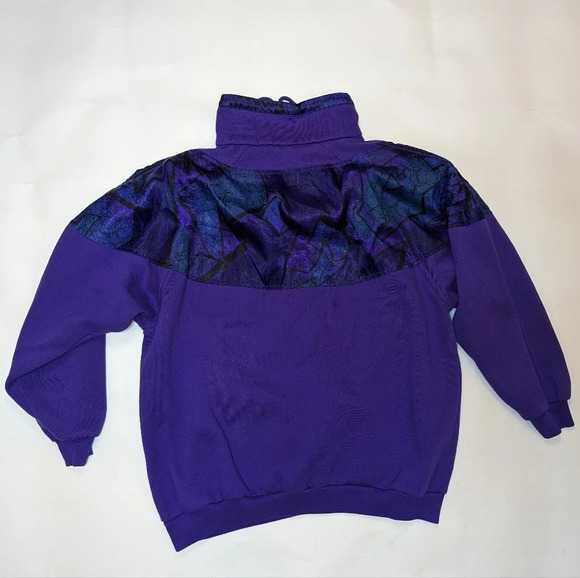 Vintage Lady Foot Locker Purple Silky Satin Accent 1/4 Zip Up Sweatshirt Sweater - Picture 2 of 10